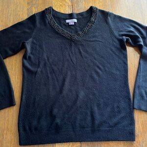 Laura Scott black pullover sweater with beaded neckline size small